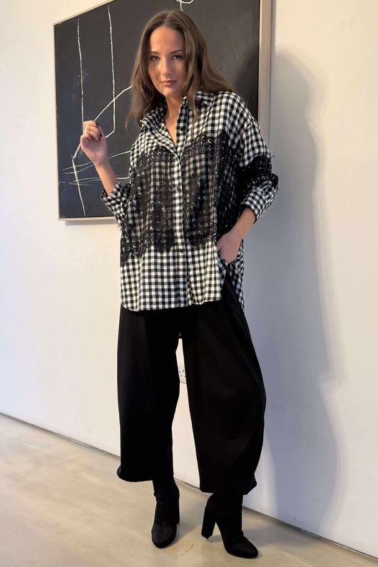 Zeta Otto Brushed Cotton Gingham Lace Shirt Mono /7=